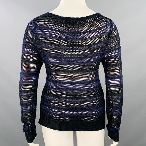 RAG & BONE Size L Navy Black Cotton Blend Textured Stripe Open Knit Pullover - Picture 4 of 12